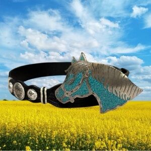 Mexico Alpaca Silver Horse Head Buckle & Tony Lama Concho Leather Belt